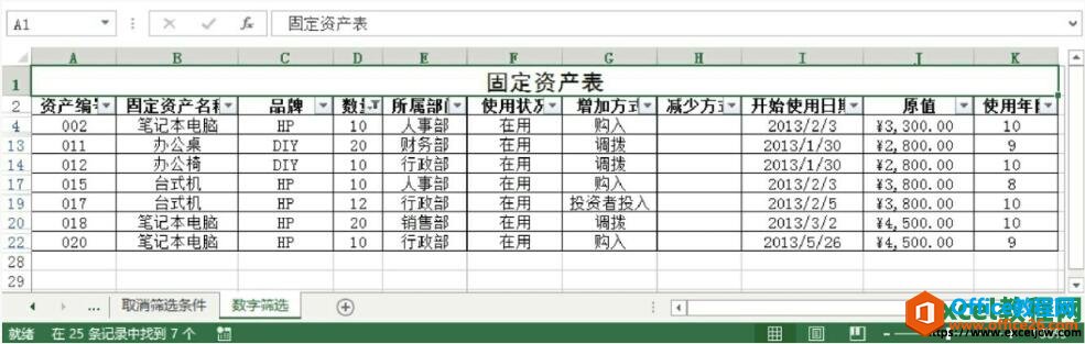 數字篩選的結果