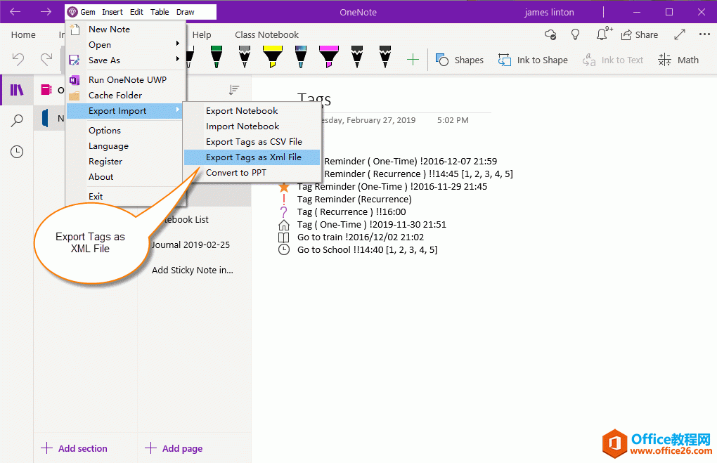 ΂ OneNote UWP ָИӛһ .xml ļ