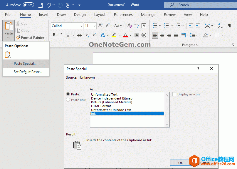 Ώ OneNote е֌LDīE Word  Ink ʽ