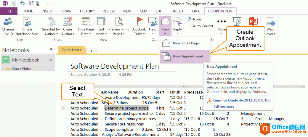  OneNote ֱӸ(j)xеı(chung) Outlook s