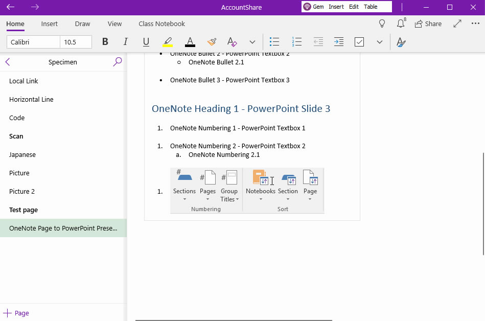 轉換 OneNote內容為 PPT,標題 1 為幻燈片主題,段落為文本框。