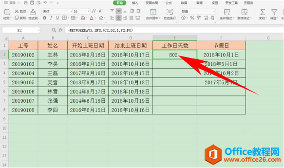 WPS excel計算工作日天數的辦法
